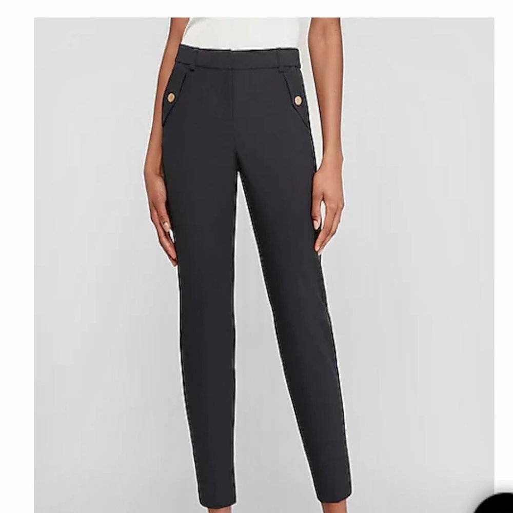 High Waisted Flap Pocket Straight Cropped Work Pant